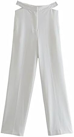 White Cut Out Wide Leg Pants Women High Waist Office Wear Woman Pants Summer Fashion Streetwear Trousers (Size : Medium)