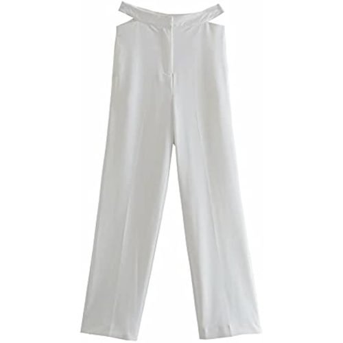 White Cut Out Wide Leg Pants Women High Waist Office Wear Woman Pants Summer Fashion Streetwear Trousers (Size : Medium)