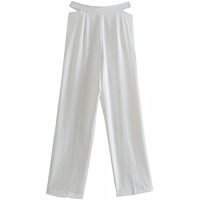 White Cut Out Wide Leg Pants Women High Waist Office Wear Woman Pants Summer Fashion Streetwear Trousers (Size : Medium)