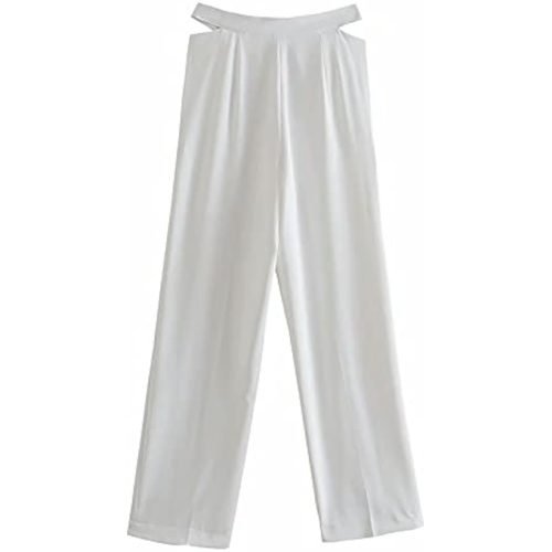 White Cut Out Wide Leg Pants Women High Waist Office Wear Woman Pants Summer Fashion Streetwear Trousers (Size : Medium)