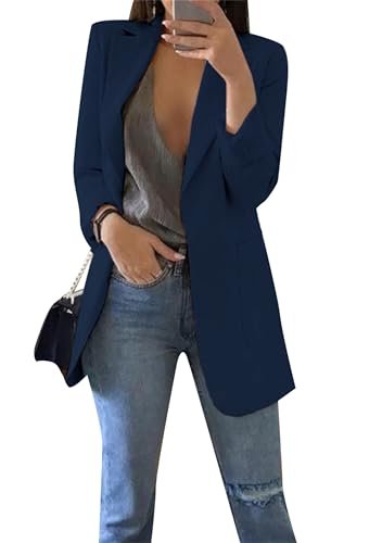 Women's Business Casual Outfits Open Front Long Sleeve Lapel Fashion Lightweight Solid Color Blazers with Pockets