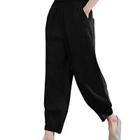 31MhKw5QmiL Women's 100% Linen Pants Relax Fit Lantern Cropped TaperedPants Trousers with Elastic Waist