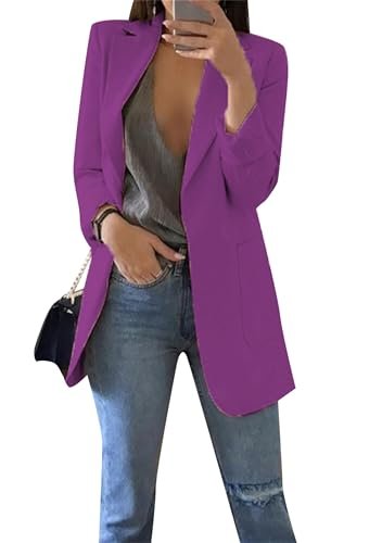 Women's Business Casual Outfits Open Front Long Sleeve Lapel Fashion Lightweight Solid Color Blazers with Pockets