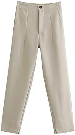 31xlIWj1ywS._AC Pants for Women High Waist Trousers Office Formal Ladies Workwear Solid Skinny Pantsuit Casual Khaki Fashion Slim (Color : Beige, Size : Medium)