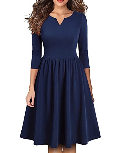 Women's Vintage Pleated Flared Swing A-Line Casual Party Work Dresses
