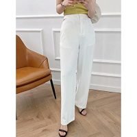 White Cut Out Wide Leg Pants Women High Waist Office Wear Woman Pants Summer Fashion Streetwear Trousers (Size : Medium)