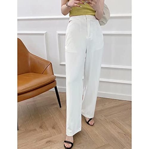 White Cut Out Wide Leg Pants Women High Waist Office Wear Woman Pants Summer Fashion Streetwear Trousers (Size : Medium)