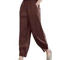 41JXK4y0dTL Women's 100% Linen Pants Relax Fit Lantern Cropped TaperedPants Trousers with Elastic Waist