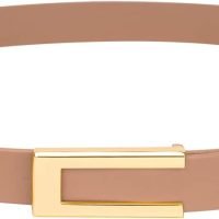 Womens Leather Belt Skinny Waist Belt for Dresses Jeans Pants with Gold Buckle