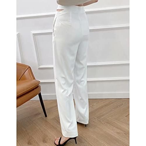 White Cut Out Wide Leg Pants Women High Waist Office Wear Woman Pants Summer Fashion Streetwear Trousers (Size : Medium)