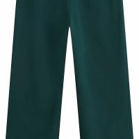 Woman Green High Waist Women Pants Fashion Width Leg Up Trousers Straight Pants Button Fly Office Female Pants (Size : Small)