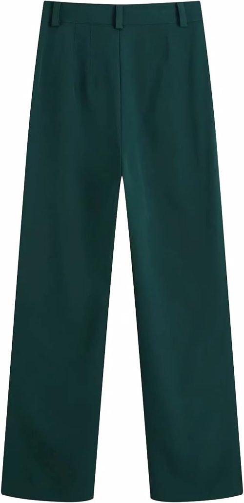 Woman Green High Waist Women Pants Fashion Width Leg Up Trousers Straight Pants Button Fly Office Female Pants (Size : Small)