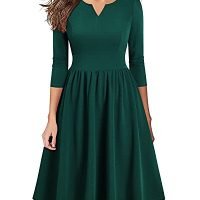 Women's Vintage Pleated Flared Swing A-Line Casual Party Work Dresses
