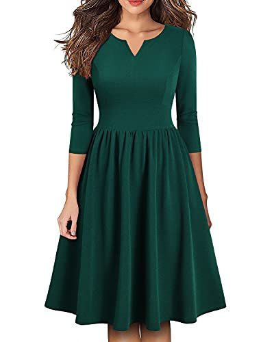 Women's Vintage Pleated Flared Swing A-Line Casual Party Work Dresses