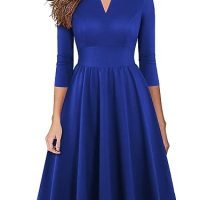 Women's Vintage Pleated Flared Swing A-Line Casual Party Work Dresses