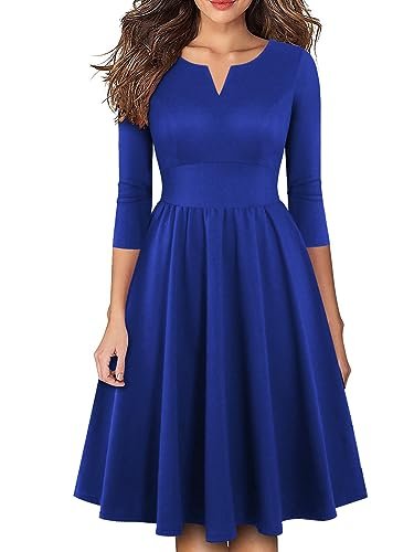 Women's Vintage Pleated Flared Swing A-Line Casual Party Work Dresses