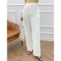 White Cut Out Wide Leg Pants Women High Waist Office Wear Woman Pants Summer Fashion Streetwear Trousers (Size : Medium)