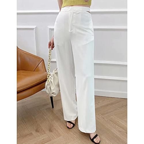 White Cut Out Wide Leg Pants Women High Waist Office Wear Woman Pants Summer Fashion Streetwear Trousers (Size : Medium)