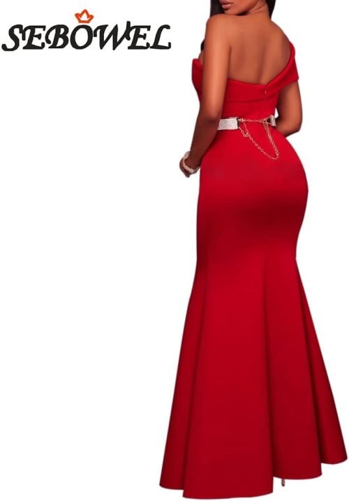 Women's Sexy Off The Shoulder Oversized Bow Applique Evening Gown Party Maxi Dress