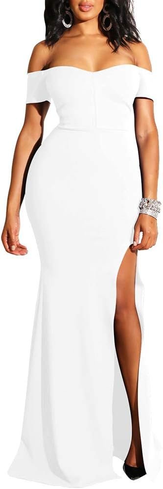 Women's Off Shoulder High Split Long Formal Party Dress Evening Gown