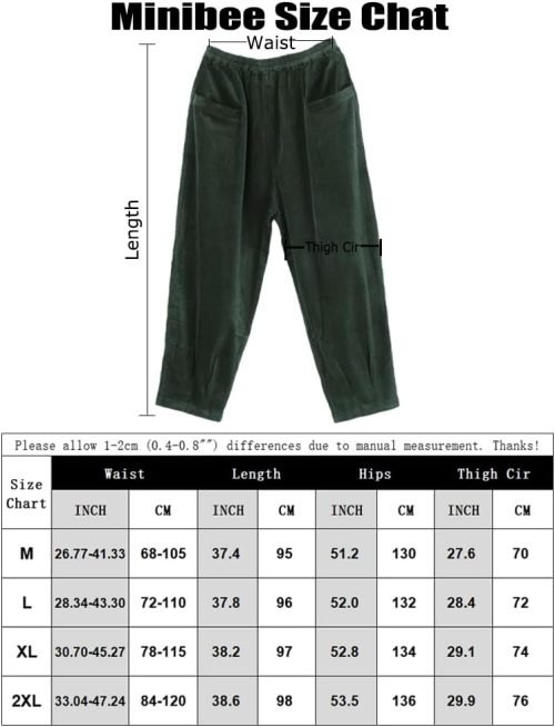 Women's Corduroy Baggy Pants Elastic Waist Loose Harem Pant Cotton Wide Leg Trousers with Pockets