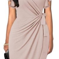 Womens Deep V Neck Ruffle Sleeve Sheath Casual Cocktail Party Work Faux Wrap Dress