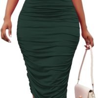 Women's Sexy One Shoulder Dresses Sleeveless Party Club Ruched Cocktail Wedding Guest Bodycon Midi Dress
