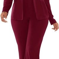 Fashion Womens Two Piece Blazer Outfits Long Sleeve Slim Fit Jacket with Long Pants Suit Set for Work