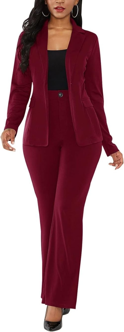 Fashion Womens Two Piece Blazer Outfits Long Sleeve Slim Fit Jacket with Long Pants Suit Set for Work