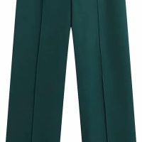 Woman Green High Waist Women Pants Fashion Width Leg Up Trousers Straight Pants Button Fly Office Female Pants (Size : Small)