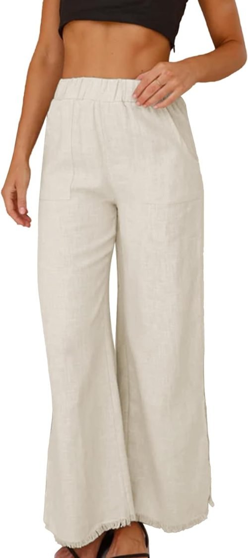51EbknDAd2L._AC_SL1500 Womens Wide Leg Linen Pants Summer Beach Palazzo Lounge Trousers Casual Fashion Plus Size Vacation Clothes for Women