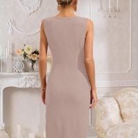 Womens Crew Neck Sleeveless Ruched Bodycon Sheath Work Cocktail Party Pencil Dresses