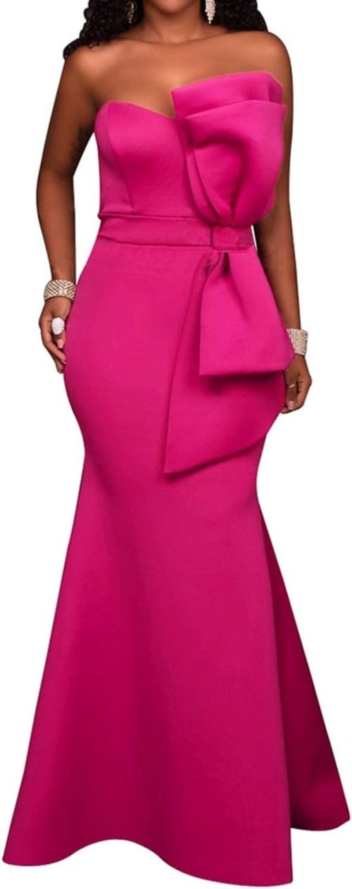 Women's Sexy Off The Shoulder Oversized Bow Applique Evening Gown Party Maxi Dress