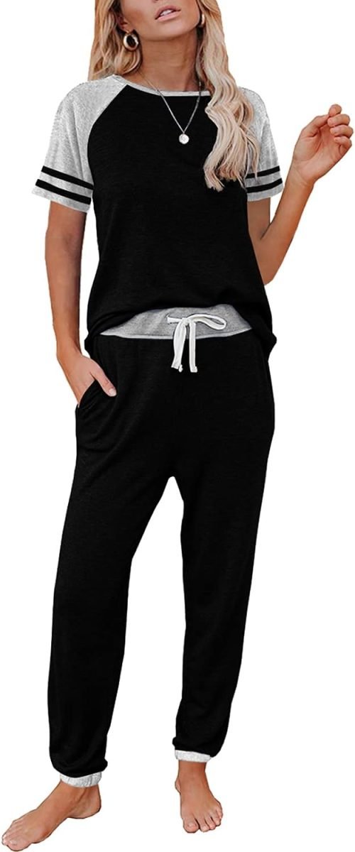 Lounge Sets For Women Two Piece Outfits Loungewear Short Sleeve Crewneck Jogger Pajama Set and Sweatpants Tracksuit