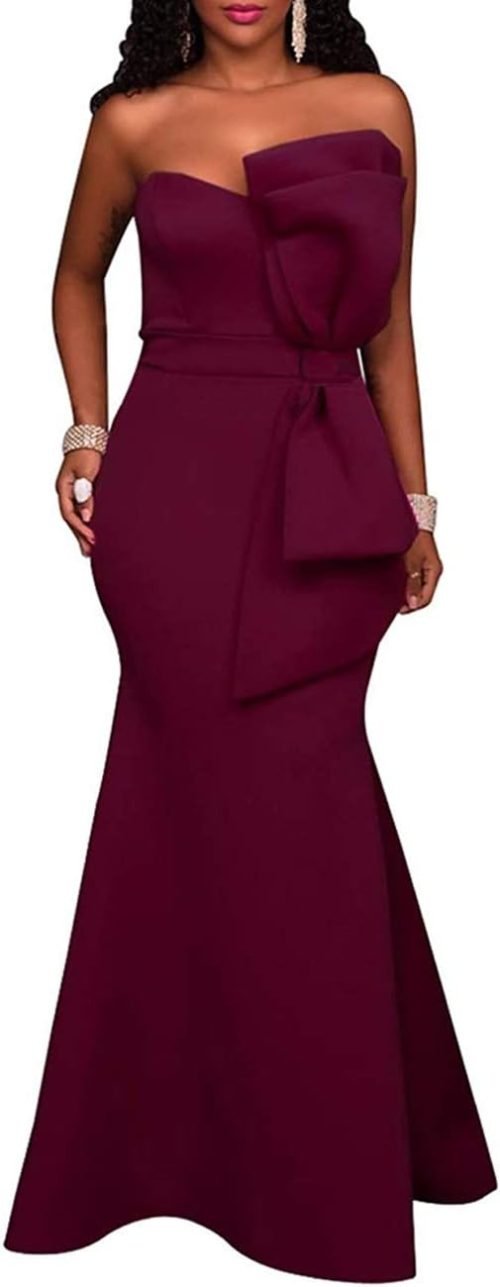 Women's Sexy Off The Shoulder Oversized Bow Applique Evening Gown Party Maxi Dress