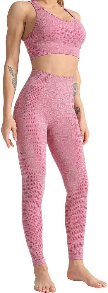 Women 2 Piece Workout Outfits Sports Bra Seamless Leggings Yoga Gym Activewear Set