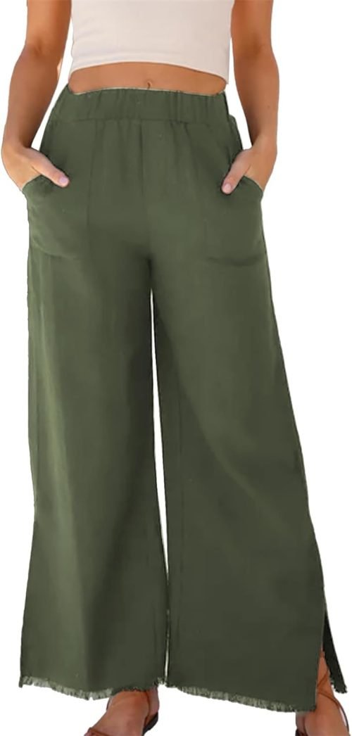 51LLDxCcm_L._AC_SL1500 Womens Wide Leg Linen Pants Summer Beach Palazzo Lounge Trousers Casual Fashion Plus Size Vacation Clothes for Women