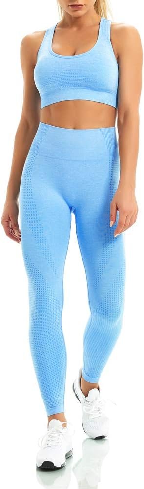 Women 2 Piece Workout Outfits Sports Bra Seamless Leggings Yoga Gym Activewear Set