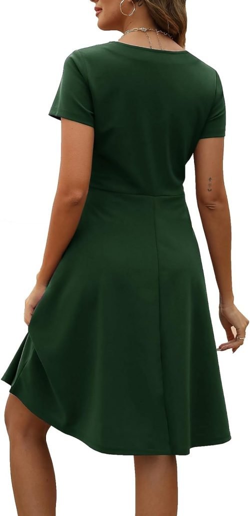 Women's Elegant Vintage Summer Sweetheart Neck Short Sleeve Casual Work Party Business A-Line Dress 163