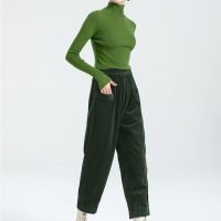 Women's Corduroy Baggy Pants Elastic Waist Loose Harem Pant Cotton Wide Leg Trousers with Pockets