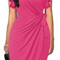Womens Deep V Neck Ruffle Sleeve Sheath Casual Cocktail Party Work Faux Wrap Dress