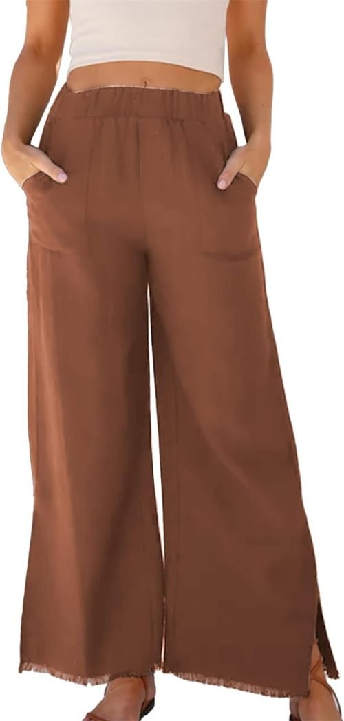 51T7Ftc6DXL._AC_SL1500 Womens Wide Leg Linen Pants Summer Beach Palazzo Lounge Trousers Casual Fashion Plus Size Vacation Clothes for Women