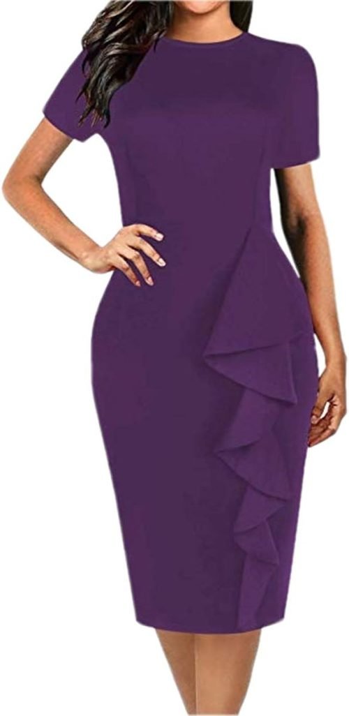 Women's Vintage Short Sleeve Polka Dot Falbala Fold Slim Fit Pencil Dress