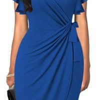 Womens Deep V Neck Ruffle Sleeve Sheath Casual Cocktail Party Work Faux Wrap Dress