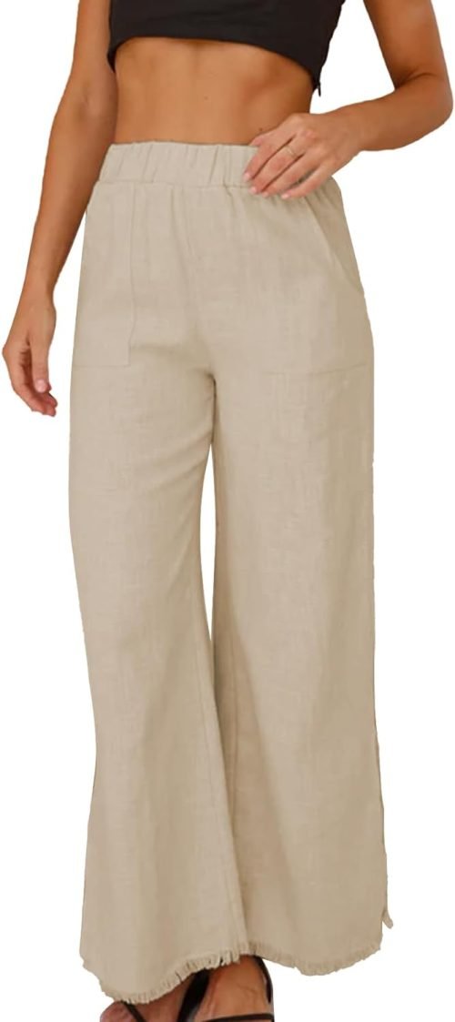 51XoK3tHHeL._AC_SL1500 Womens Wide Leg Linen Pants Summer Beach Palazzo Lounge Trousers Casual Fashion Plus Size Vacation Clothes for Women