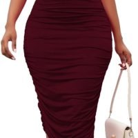 Women's Sexy One Shoulder Dresses Sleeveless Party Club Ruched Cocktail Wedding Guest Bodycon Midi Dress