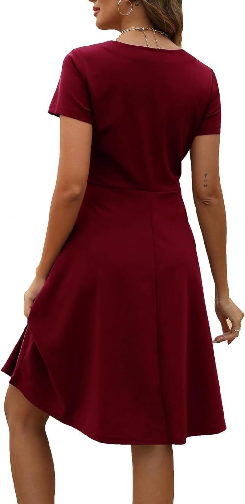 Women's Elegant Vintage Summer Sweetheart Neck Short Sleeve Casual Work Party Business A-Line Dress 163