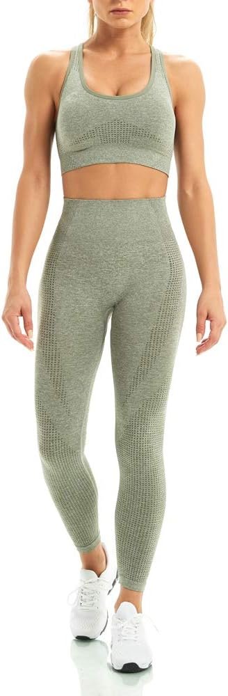 Women 2 Piece Workout Outfits Sports Bra Seamless Leggings Yoga Gym Activewear Set