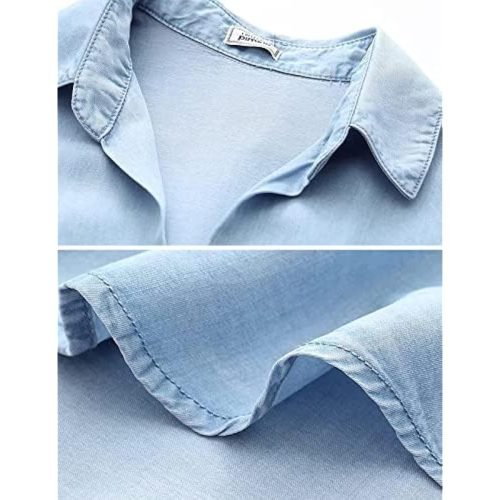 Women's Soft Tencel Denim Shirts Casual 3/4 Sleeve Button Down Blouses