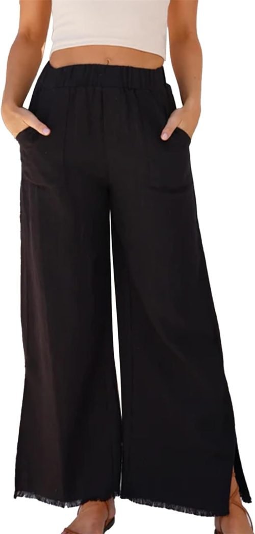 51q9sIFlZLL._AC_SL1500 Womens Wide Leg Linen Pants Summer Beach Palazzo Lounge Trousers Casual Fashion Plus Size Vacation Clothes for Women